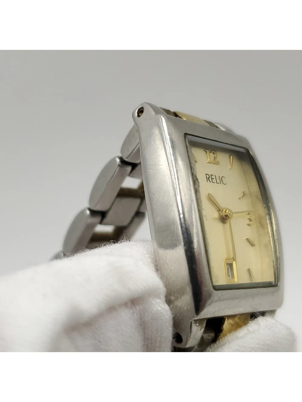 Relic By Fossil Square Womens Watch 22mm Gold Date Dial New Battery